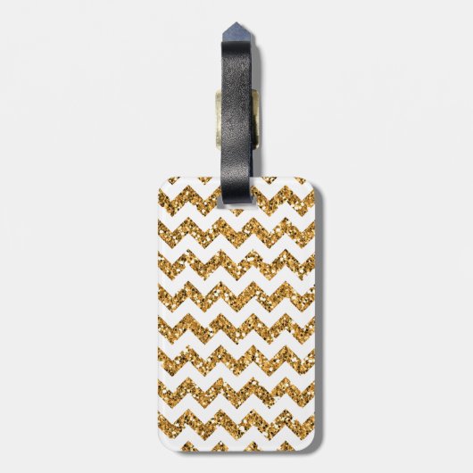 Modern Gold Glitter Chevron Monogram Bagagelabel (Achterkant verticaal)