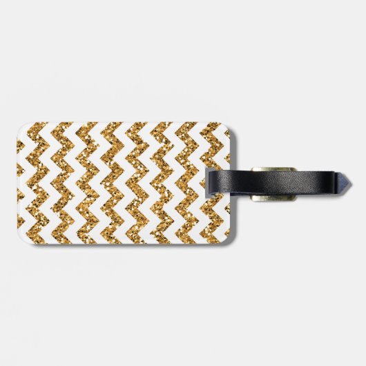 Modern Gold Glitter Chevron Monogram Bagagelabel (Achterkant horizontaal)