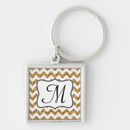 Modern Gold Glitter Chevron Zig Zag Sleutelhanger (Voorkant)