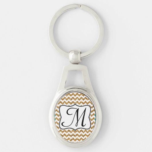 Modern Gold Glitter Chevron Zig Zag Sleutelhanger (Voorkant)