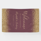 Modern Gold Glitter Dark Burgundy Wedding Welcome Spandoek (Horizontaal)