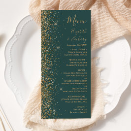 Modern Gold Glitter Dark Green Wedding Menu