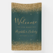 Modern Gold Glitter Dark Green Wedding Welcome Spandoek (Verticaal)
