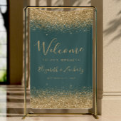Modern Gold Glitter Dark Green Wedding Welcome Spandoek