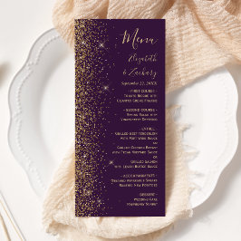 Modern Gold Glitter Dark Paars Wedding Menu