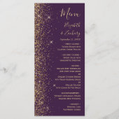 Modern Gold Glitter Dark Paars Wedding Menu (Voorkant)