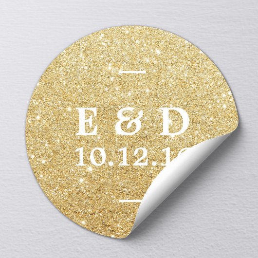 Modern Gold Glitter Elegant Wedding Favor Ronde Sticker
