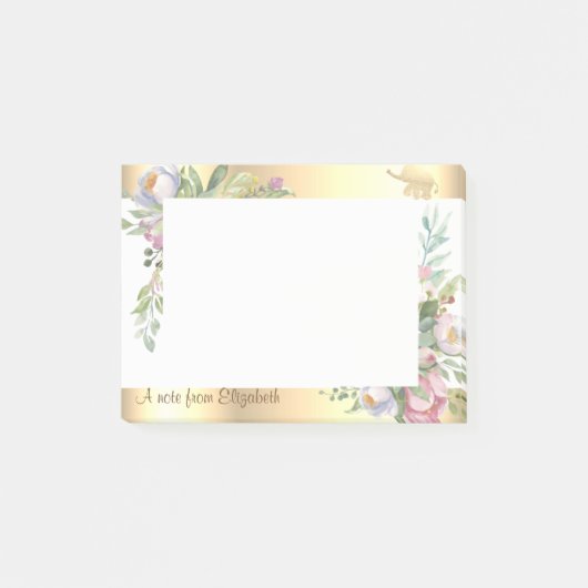 Modern Gold Glitter Elephant Flowers-Personalized Post-it® Notes (Voorkant)