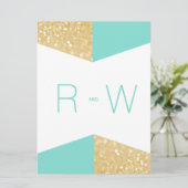 Modern Gold Glitter en Blauwgroen huwelijksuitnodi Kaart (Staand voorkant)