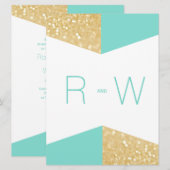 Modern Gold Glitter en Blauwgroen huwelijksuitnodi Kaart (Voorkant / Achterkant)