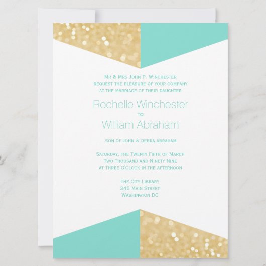 Modern Gold Glitter en Blauwgroen huwelijksuitnodi Kaart (Achterkant)