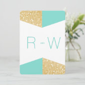 Modern Gold Glitter en Blauwgroen huwelijksuitnodi Kaart (Staand voorkant)