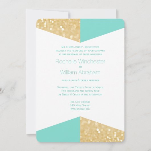 Modern Gold Glitter en Blauwgroen huwelijksuitnodi Kaart (Achterkant)