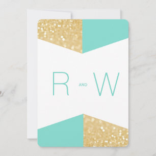 Modern Gold Glitter en Blauwgroen huwelijksuitnodi Kaart