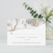 Modern Gold Glitter en Gray Marble Effect RSVP Kaartje (Staand voorkant)
