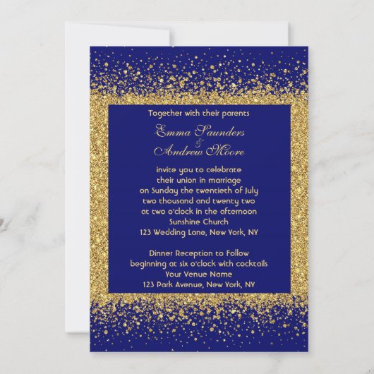 Modern Gold Glitter en Royal Blue Kaart (Achterkant)