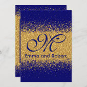 Modern Gold Glitter en Royal Blue Kaart (Voorkant / Achterkant)