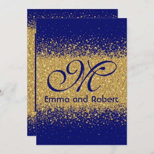 Modern Gold Glitter en Royal Blue Kaart (Voorkant / Achterkant)