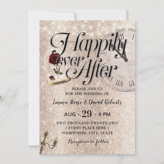 Modern Gold Glitter Fairy Tale Wedding Roos Dome Kaart (Voorkant)