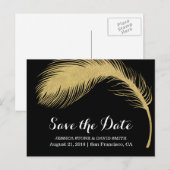 Modern Gold Glitter Feather Wedding Save the Date Aankondigingskaart (Voorkant / Achterkant)