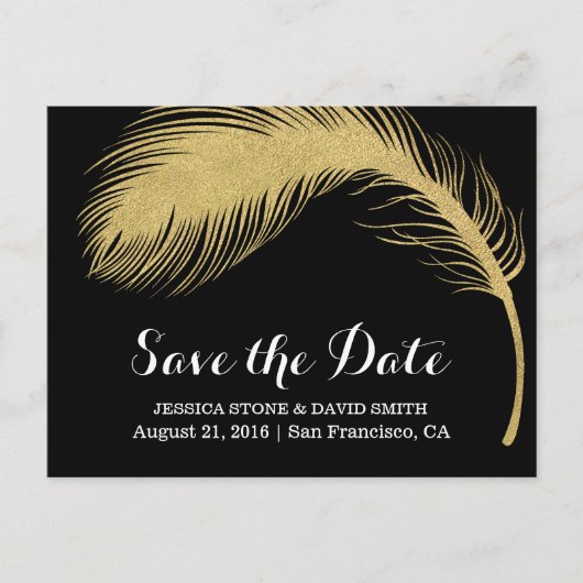 Modern Gold Glitter Feather Wedding Save the Date Aankondigingskaart (Voorkant)