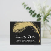 Modern Gold Glitter Feather Wedding Save the Date Aankondigingskaart (Staand voorkant)