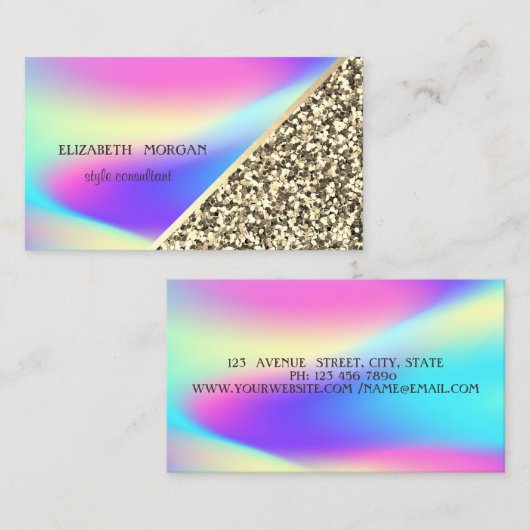 Modern Gold Glitter, Geometric, Ombre Holographic Visitekaartje (Voorkant / Achterkant)