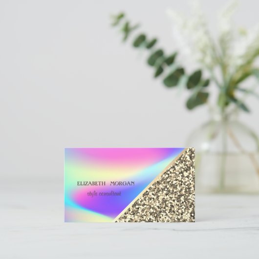Modern Gold Glitter, Geometric, Ombre Holographic Visitekaartje (Staand voorkant)