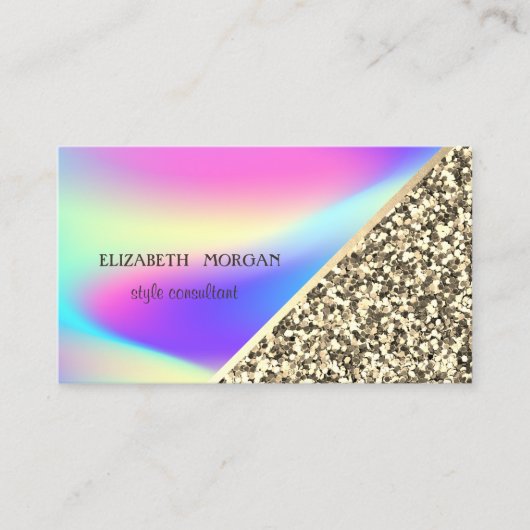 Modern Gold Glitter, Geometric, Ombre Holographic Visitekaartje (Voorkant)