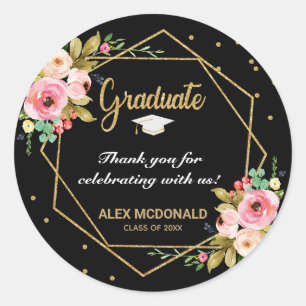 Modern Gold Glitter geometrisch Afstuderen dank u Ronde Sticker