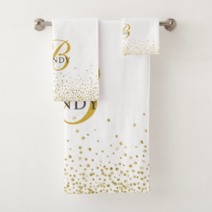Modern Gold Glitter Gold Monogram script Bad Handdoek