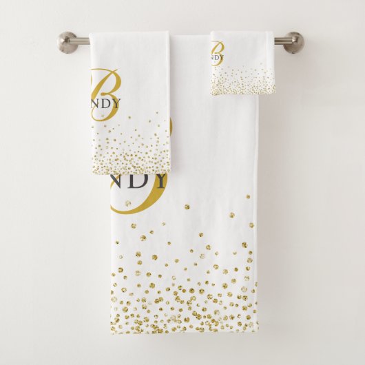 Modern Gold Glitter Gold Monogram script Bad Handdoek (Insitu)
