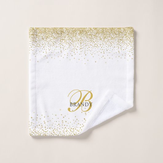 Modern Gold Glitter Gold Monogram script Bad Handdoek (Wasdoekje)