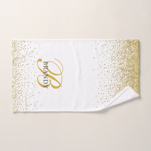 Modern Gold Glitter Gold Monogram script Bad Handdoek (Handdoek)