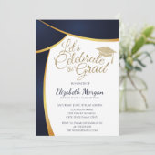 Modern Gold Glitter Graduation Cap, Blue Afstudere Kaart (Staand voorkant)