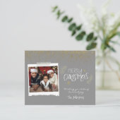 Modern Gold Glitter Gray-kerstfoto Feestdagenkaart (Staand voorkant)