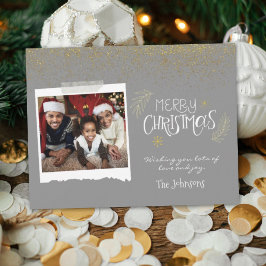 Modern Gold Glitter Gray-kerstfoto Feestdagenkaart