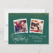 Modern Gold Glitter Green Merry-kerstfoto Feestdagenkaart (Voorkant)