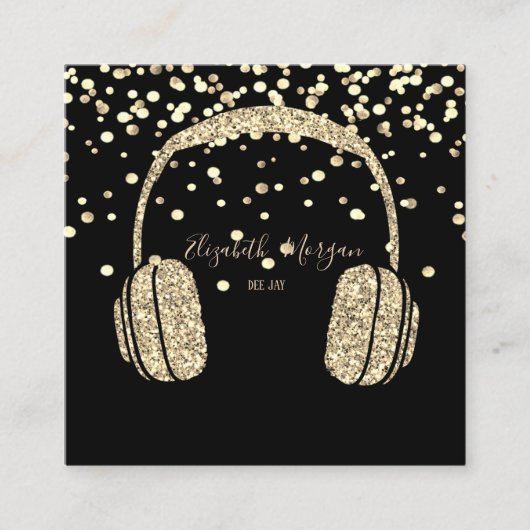 Modern Gold Glitter Headphone DJ, Confetti Vierkante Visitekaartje (Voorkant)