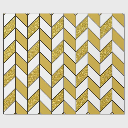 Modern Gold Glitter Herringbone Chevron Cadeaupapier (Vlak)