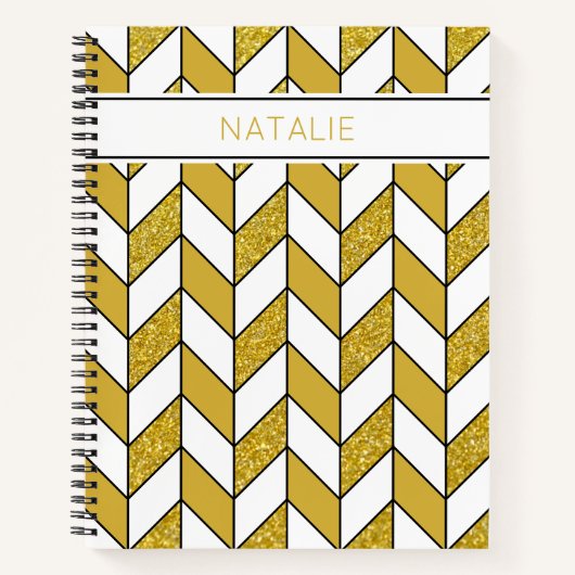 Modern Gold Glitter Herringbone Chevron Notitieboek (Voorkant)