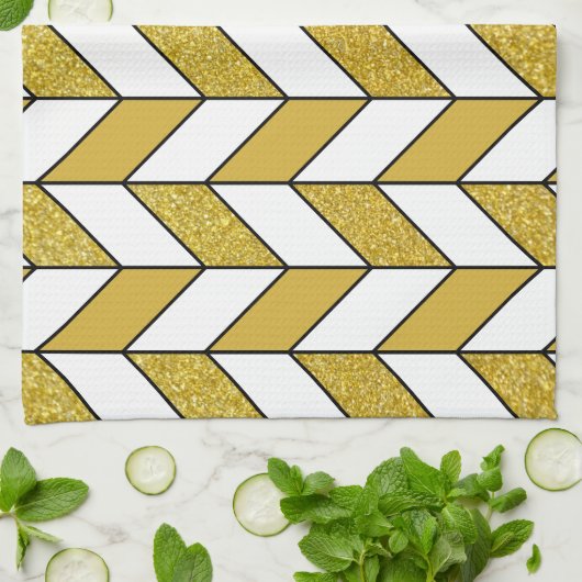 Modern Gold Glitter Herringbone Chevron Pattern Theedoek (Gevouwen)