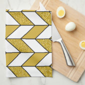 Modern Gold Glitter Herringbone Chevron Pattern Theedoek (Quarter Fold)
