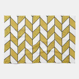 Modern Gold Glitter Herringbone Chevron Pattern Theedoek