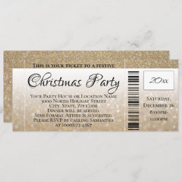 Modern Gold Glitter Holiday Christmas Party Ticket Kaart