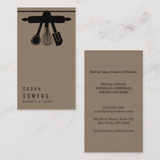 Modern Gold Glitter Knife & Whisk Bakery Business Visitekaartje (Voorkant / Achterkant)