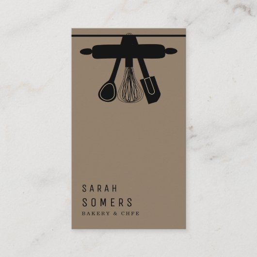 Modern Gold Glitter Knife & Whisk Bakery Business Visitekaartje (Voorkant)