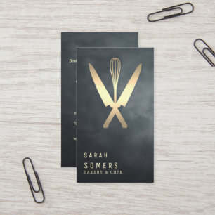 Modern Gold Glitter Knife & Whisk Bakery Visitekaartje