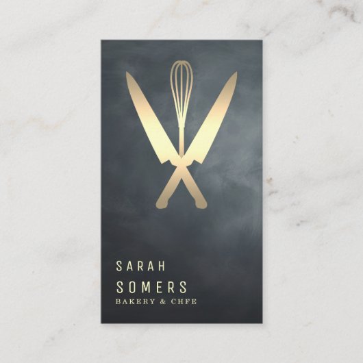 Modern Gold Glitter Knife & Whisk Bakery Visitekaartje (Voorkant)