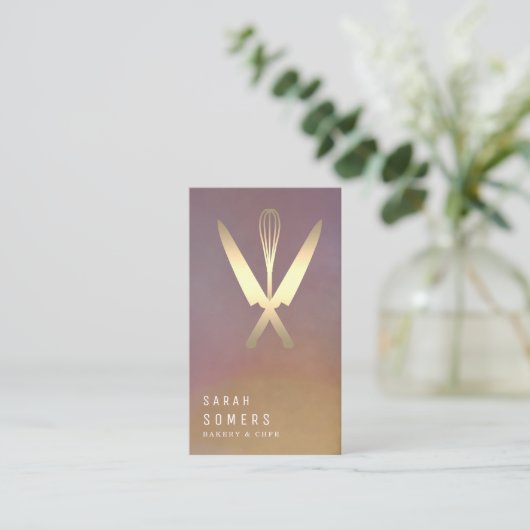 Modern Gold Glitter Knife & Whisk Bakery Visitekaartje (Staand voorkant)